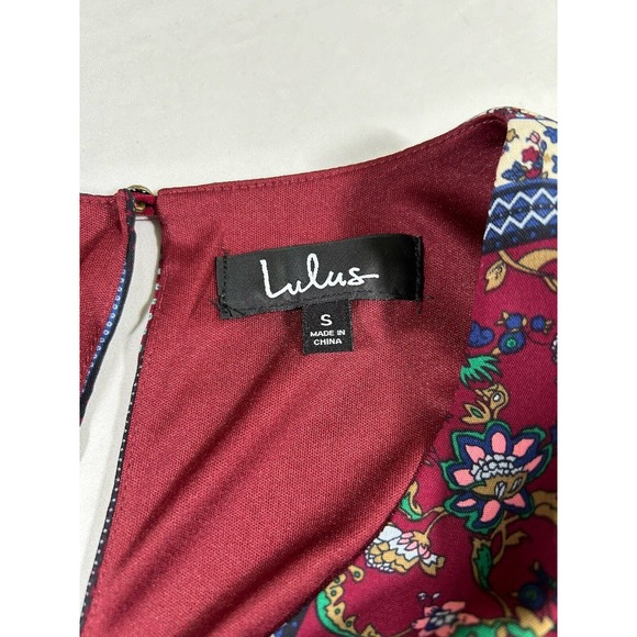 Lulus Women’s Crack A Smile Cream And Plum Multi Print Shift Dress Small - Picture 9 of 13